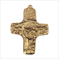 Kommunionkreuz aus Bronze, Kommt und esst